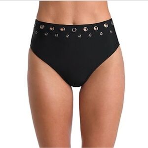 L'AGENCE Black High-Waisted Grommet Bikini Bottom